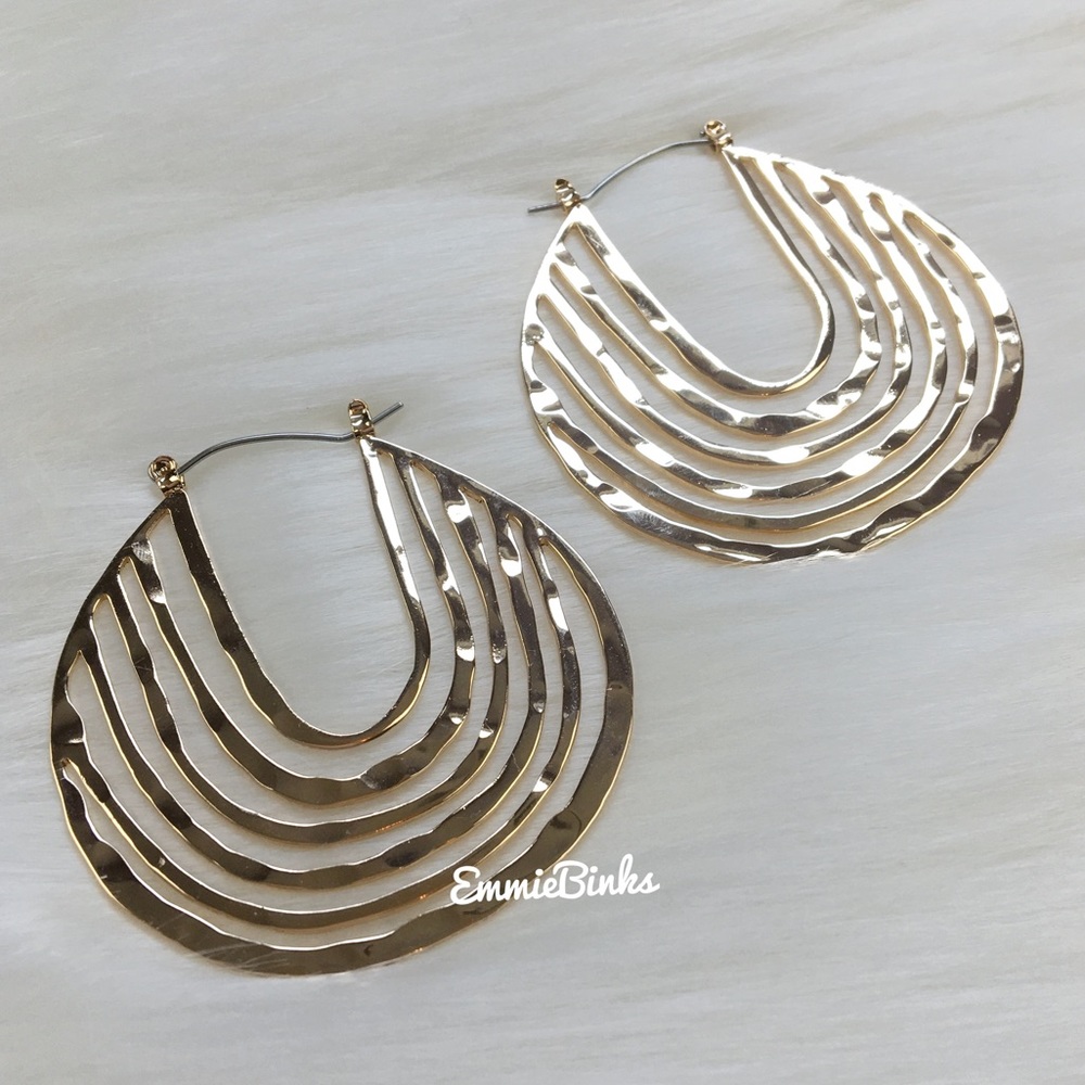 New Anthropologie Cutout Tier Geometric Hoop Earrings - Picture 7 of 11